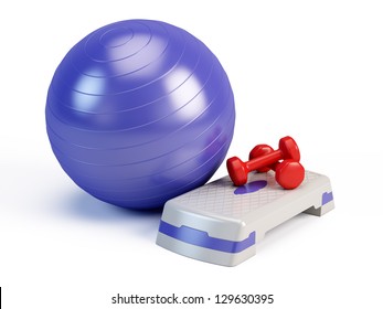 Fitness Ball, Weights And Fitness Step Board