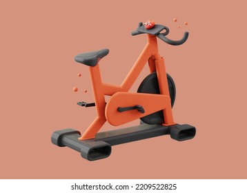 Fitness spinning bike 3D rendering. Realistic fitness inventory or gym accessories in trendy colors. Dumbbell, fitness tracker and water bottle. Concept of healthy lifestyle - Powered by Shutterstock