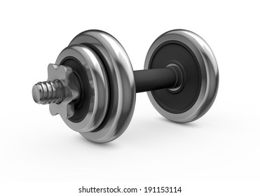 Fitness and sports equipment: metal dumbbell with disks isolated on white background