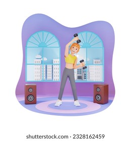 Fitness and Strength Concept - 3D Cartoon Character of a Female Weightlifter Illustration in Gym Setting - Powered by Shutterstock