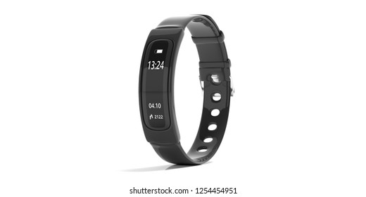 Fitness And Technology, Healthy Lifestyle. Fitness Tracker, Smart Watch, Black, Isolated On White Background. 3d Illustration