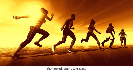 Fitness Training Together in a Group of Athletes 3D Render - Powered by Shutterstock