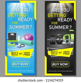 Fitness vertical banner set. Special gym membership offers, free passes and access to the best gym equipment and classes. - Powered by Shutterstock