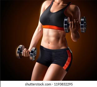 Fitness woman lifting weights in 3d illustration - Powered by Shutterstock