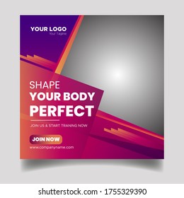 Fitness Workout Gym Social Media Post Square Flyer Template For Fitness Studio Promotion, Web Banner Template.all Social Media Template