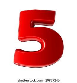 Five - 3d red plastic number