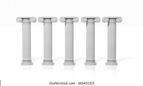 Five Ancient Pillars, Isolated On White Background.