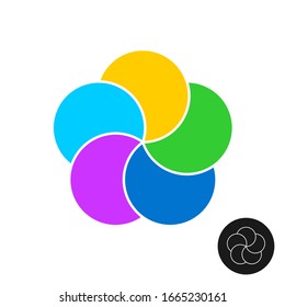 Five Color Circles Infographic Elements Template. 5 Round Parts Graphic Design. Simple Flower Logo.