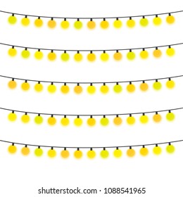Five garlands with yellow light bulbs on a white background.

 - Shutterstock ID 1088541965