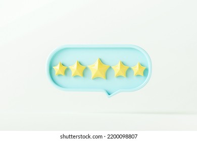 Five Gold Star Rate Review Customer Experience Quality Service Excellent Feedback Concept On Best Rating Satisfaction Background With Flat Design Ranking Icon Symbol. 3D Rendering.