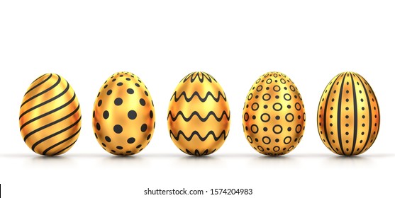 Five Golden Easter Eggs Different Patterns Stock Illustration ...