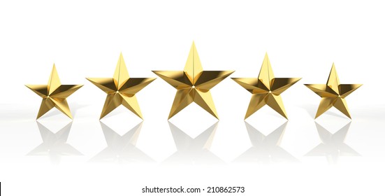 Five golden stars isolated on white background 