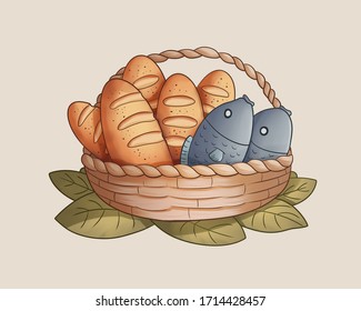 Five Loaves Two Fishes Bible Illustration