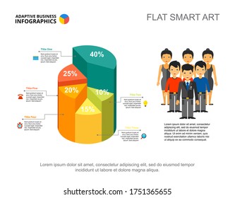 Five sectors 3D pie chart. Percentage infographic design, editable template. Creative concept for presentation, project, report. Can be used for topics like business, teamwork, management
