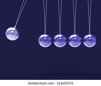 Five Silver Newtons Cradle Showing Blank Spheres Copyspace For 5 Letter Word