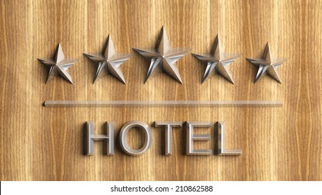 Five Silver Stars And Word Hotel On Wood