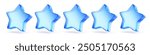 Five stars customer product rating review - Blue glass stars isolated on white - 3d rendering