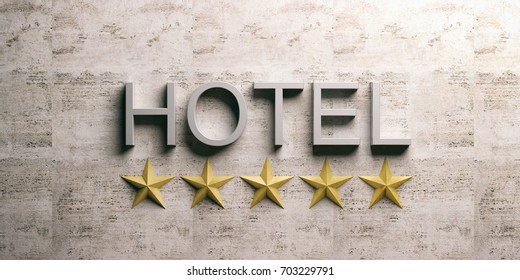 Five Stars Hotel Sign On A Marble Background. 3d Illustration