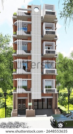 Five storied building 3d rendering apartment with people and belcony design,3d, 3d illustration, 3d illustrations,  render,  rendering, 3d view, abstract, accommodation, apartment, apartments, 