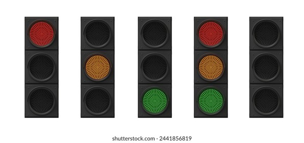 Five traffic light sequence on white background. 3D Illustration - Powered by Shutterstock