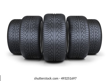 Five wheels. 3d image. Isolated white background. - Powered by Shutterstock