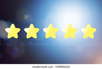 Five yellow stars on blue background with sun flare