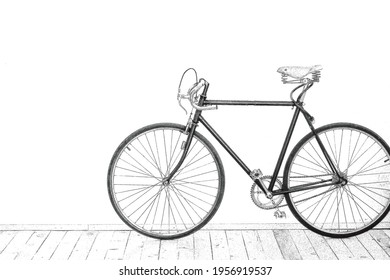 Fixed Single Speed Bike, Ink Sketch Illustration