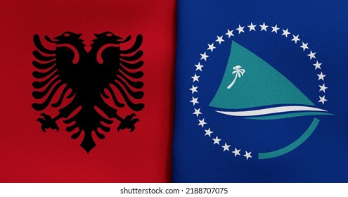 Flag Of Albania And Secretariat Of The Pacific Community - 3D Illustration. Two Flag Together - Fabric Texture