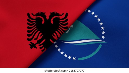 Flag Of Albania And Secretariat Of The Pacific Community - 3D Illustration. Two Flag Together - Fabric Texture