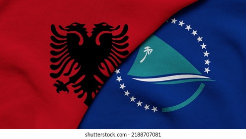 Flag Of Albania And Secretariat Of The Pacific Community - 3D Illustration. Two Flag Together - Fabric Texture