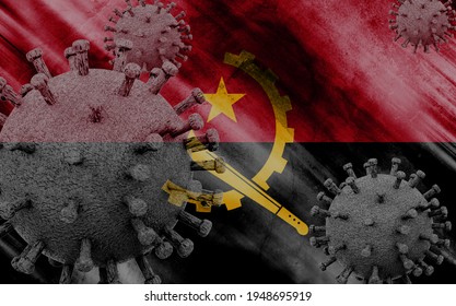 Flag Of Angola With Coronavirus Covid - 19. 3D Illustration