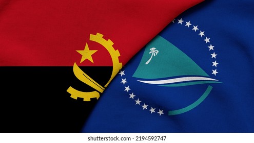 Flag Of Angola And Secretariat Of The Pacific Community - 3D Illustration. Two Flag Together - Fabric Texture