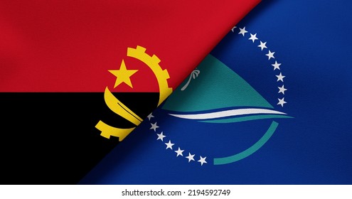 Flag Of Angola And Secretariat Of The Pacific Community - 3D Illustration. Two Flag Together - Fabric Texture