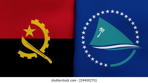 Flag Of Angola And Secretariat Of The Pacific Community - 3D Illustration. Two Flag Together - Fabric Texture