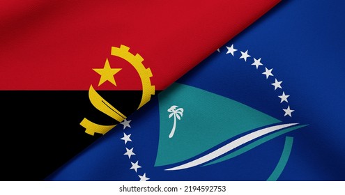 Flag Of Angola And Secretariat Of The Pacific Community - 3D Illustration. Two Flag Together - Fabric Texture