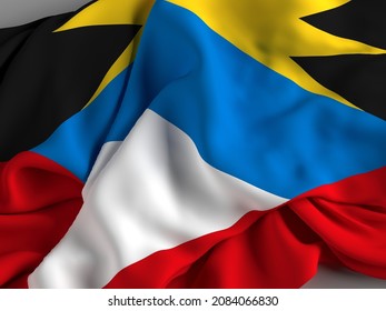 The Flag of Antigua and Barbuda, a sovereign island country in the West Indies in the Americas - 3D illustration