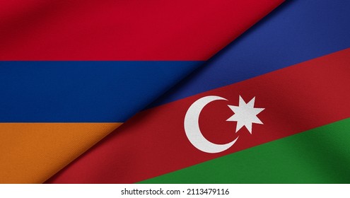 Flag Of Armenia And Azerbaijan - 3D Illustration. Two Flag Together - Fabric Texture