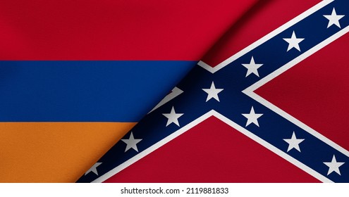 Flag of Armenia and Confederate - 3D illustration. Two Flag Together - Fabric Texture