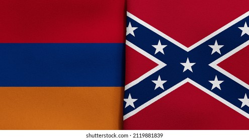 Flag of Armenia and Confederate - 3D illustration. Two Flag Together - Fabric Texture