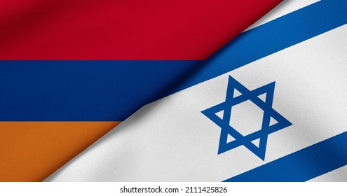 Flag Of Armenia And Israel - 3D Illustration. Two Flag Together - Fabric Texture