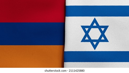 Flag Of Armenia And Israel - 3D Illustration. Two Flag Together - Fabric Texture