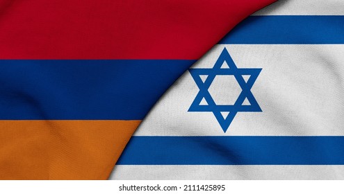 Flag Of Armenia And Israel - 3D Illustration. Two Flag Together - Fabric Texture