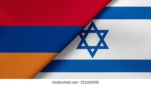 Flag Of Armenia And Israel - 3D Illustration. Two Flag Together - Fabric Texture