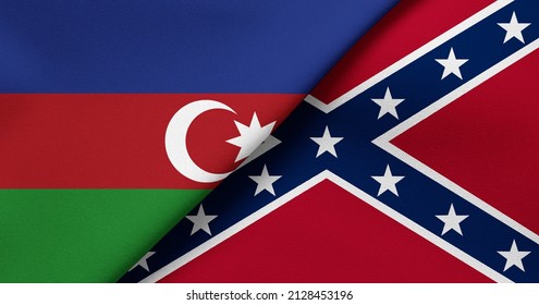 Flag of Azerbaijan and Confederate - 3D illustration. Two Flag Together - Fabric Texture