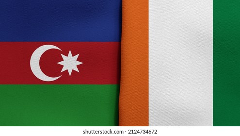 Flag of Azerbaijan and Cote d'Ivoire - 3D illustration. Two Flag Together - Fabric Texture