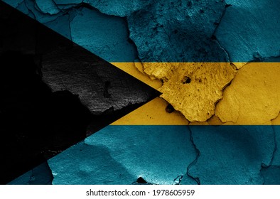 flag of Bahamas painted on cracked wall