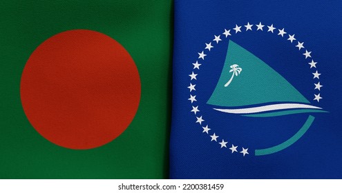 Flag Of Bangladesh And Secretariat Of The Pacific Community - 3D Illustration. Two Flag Together - Fabric Texture