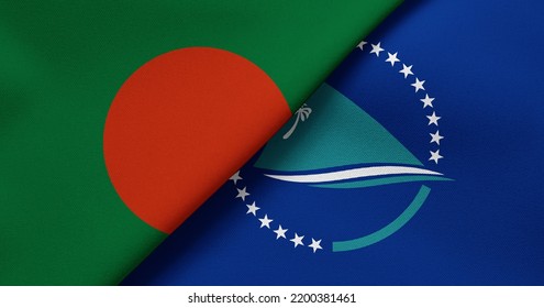 Flag Of Bangladesh And Secretariat Of The Pacific Community - 3D Illustration. Two Flag Together - Fabric Texture