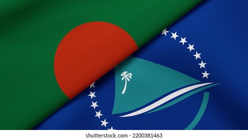 Flag Of Bangladesh And Secretariat Of The Pacific Community - 3D Illustration. Two Flag Together - Fabric Texture