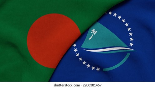 Flag Of Bangladesh And Secretariat Of The Pacific Community - 3D Illustration. Two Flag Together - Fabric Texture